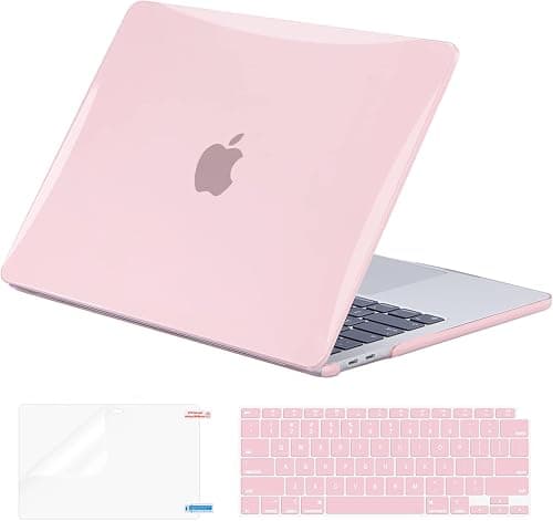 EooCoo Case Compatible with MacBook Air 13 inch 2022 2021-2018 M1 A2337 A2179 A1932 with Retina Display, Glossy Plastic Hard Shell, Keyboard Skin Cover, Screen Protector, Cute Pink على Amazon.ae - متتبع الأسعار