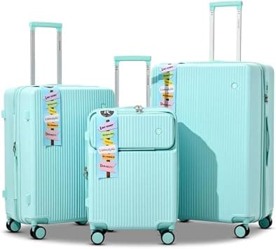 Lightweight Hardshell Luggage 3 Pcs Set with Front Opening Carry-On Suitcase for Easy Access and a Convenient Bottle Holder (Light Green) on Amazon.ae - Price Tracker