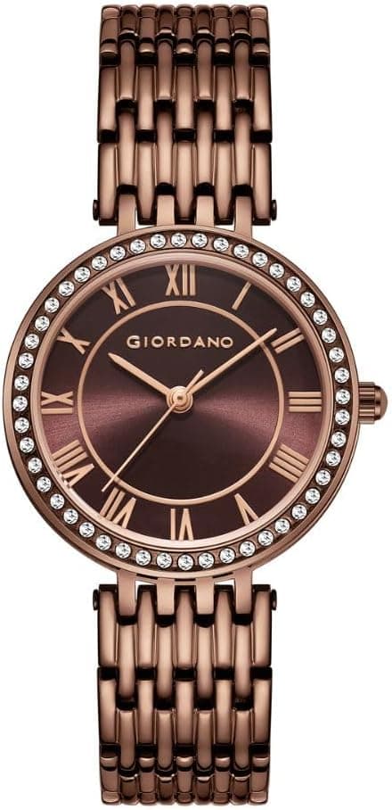 Giordano Eleganza Collection Round Analog Watch for Women, Diamond-Set with Metal Strap Ladies Water Resistant Wrist Watch - A2083, Brown, Modern on Amazon.ae - Price Tracker