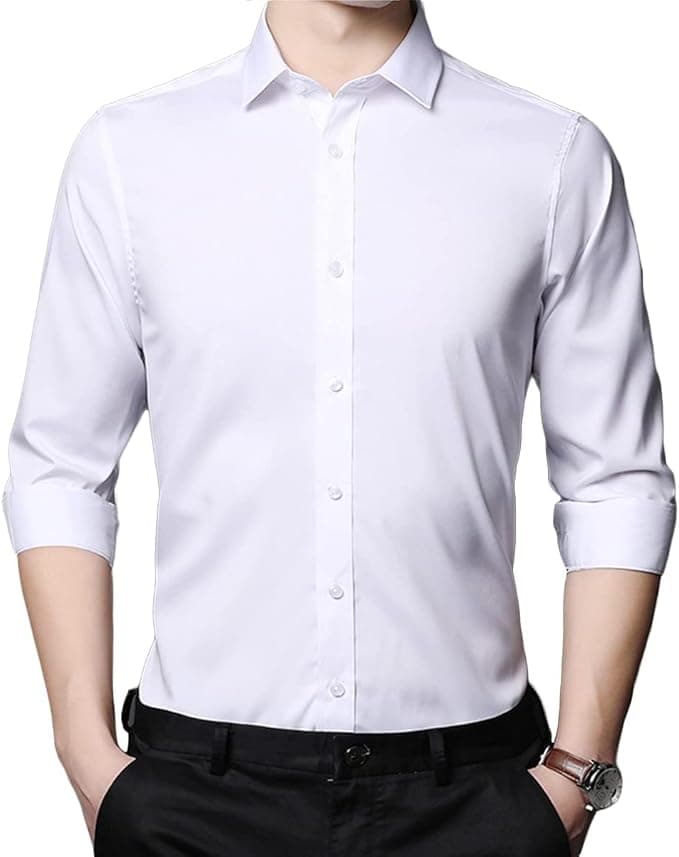 Stretch Non-Iron Anti-Wrinkle Shirt Men Dress Shirts Long Sleeve Button Wrinkle Free Slim Fit Business Shirt, M on Amazon.ae - Price Tracker