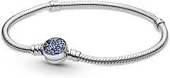 PANDORA Pandora Moments Sparkling Blue Disc Clasp Snake Chain 925 Sterling Silver Bracelet - متتبع أسعار Amazon.sa