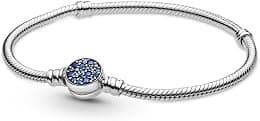 Sparkling Blue Disc Clasp Snake Chain Sterling Silver Bracelet - Best Deal Finder