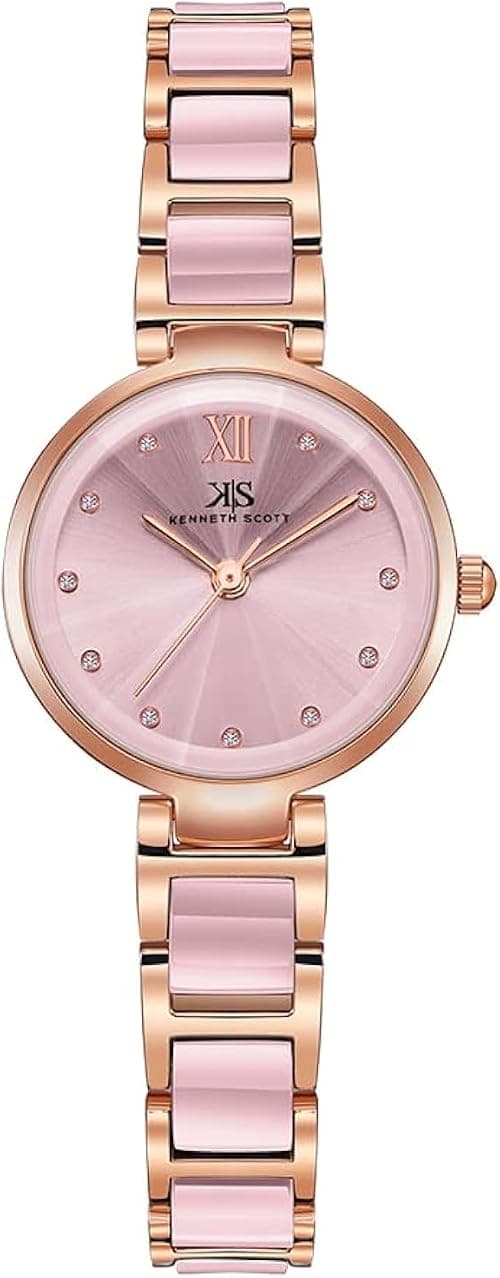 Kenneth Scott Women's Quartz Movement Watch, Analog Display and Alloy+Ceramic Strap - K22531-KCPK, Pink+Rose Gold على Amazon.ae - متتبع الأسعار