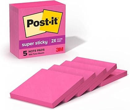 Post-it Super Sticky Notes, 3x3 in, 5 Pads, 90 Sheets/Pad, 450 Total Sheets, 2X The Sticking Power, Power Pink - Amazon.ae Price Tracker