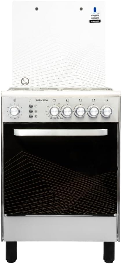 Tornado 60 x 60 cm Freestanding Gas Cooker, Full Gas, with 4 Burners, Automatic Ignition, Full Safety, Double Knobs, Wide Iron Pan Supports, Stainless Steel Finish, Model 6T403RC1X01SG on Amazon.ae - Price Tracker