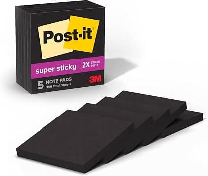 Post-it Super Sticky Notes, 3x3 in, 5 Pads, 2x the Sticking Power, Black (654-5SSSC) - Best Deal Finder