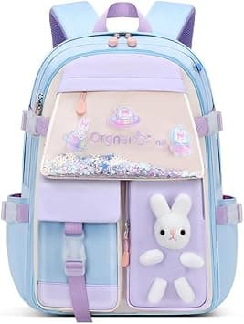 Bansusu Kawaii Bunny Primary Girls Backpacks Elementary School Bags Bookbags with Refrigerator Front Pocket, Blue-Large on Amazon.ae - Price Tracker