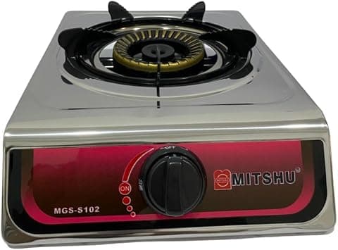 Mitshu Table Top Single Burner Gas Cooker| Stylish Stainless Steel Top LPG Stove | Auto Ignition | Brass Burner | Enamel Grate | Stainless-Steel Drip Pan | Compact & Energy Efficient on Amazon.ae - Price Tracker