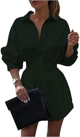 OLUOLIN Womens Floral Print Button Down Lapel Collar Retro Long Sleeve T Shirt Dress Blouse Mini Dress on Amazon.ae - Price Tracker