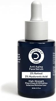 Dermistry Pure Anti Agiing 2% Retinol + 2% Hyaluronic Acid Moisturizer Day Night Face Cream Serum for Ageing Wrinkles Repair Collagen Boost Skin Tightening Firming for Men Women Dry & Oily Skin 30ml على Amazon.ae - متتبع الأسعار