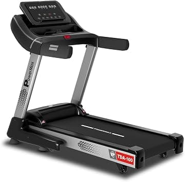 PowerMax Fitness TDA-100 5HP Motorised Auto Incline Treadmill for Home Use, Max User Wt. 130KG, Top Speed 12kmph, Speaker, LED display, ipad holder, foldable running machine for cardio exercise on Amazon - Best Deal Finder