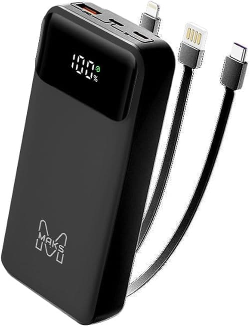20,000 mAh High Capacity Power Bank with LED Display Portable Battery Charger 12V 9V 5V Fast Charging Power bank Built-in Cables, Pack for iPhone 14/15/16 Series, iPad, Tablet and More على Amazon.ae - متتبع الأسعار
