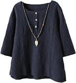 Minibee Women's 3/4 Sleeve Cotton Linen Jacquard Blouses Top T-Shirt - Best Deal Finder