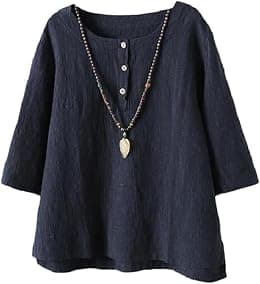 Minibee Women's 3/4 Sleeve Cotton Linen Jacquard Blouses Top T-Shirt - Best Deal Finder