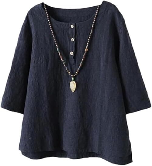 Minibee Women's 3/4 Sleeve Cotton Linen Jacquard Blouses Top T-Shirt on Amazon.ae - Price Tracker