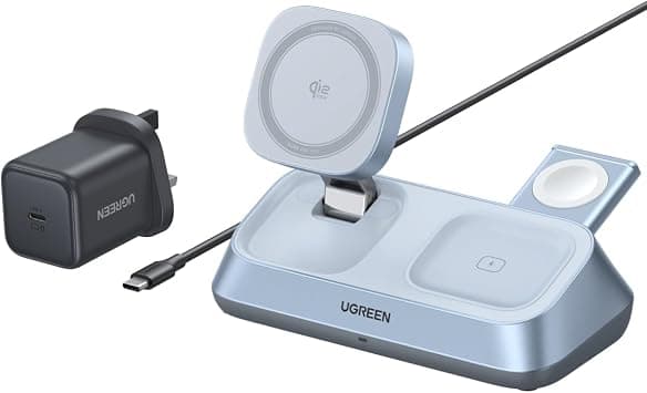 UGREEN 2025 Qi2 25W Wireless Charger 3 in 1, Foldable Portable Magsafe for iPhone 17 Pro Max, 16-12 Series, AirPods, Apple Watch 10-6, Magnetic Charging Station With 45W PD Charger, 1M USB-C Cable - Amazon.ae Price Tracker