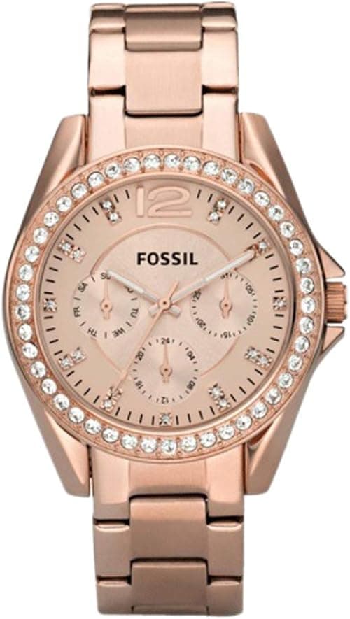 Fossil Women's Riley Quartz Stainless Steel Dress Watch, Color: Rose Gold-Tone (Model: ES2811) on Amazon.ae - Price Tracker