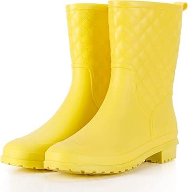 Petrass Women Rain Boots Black Waterproof Mid Calf Lightweight Cute Booties Fashion Out Work Comfortable Garden Shoes on Amazon.ae - Price Tracker