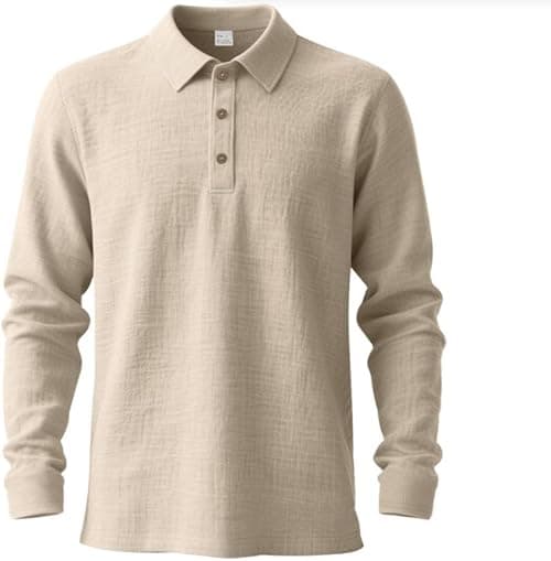Men’s Linen Shirts Long Sleeve Polo Shirt Casual Summer Classic T Shirts on Amazon.ae - Price Tracker