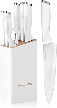 White Knife Set with Block, 7 Pieces Small Knife Block Set with Stainless Steel Blade Ergonomic Handle, Kitchen Knives Set Gifts for chef on Amazon.ae - Price Tracker