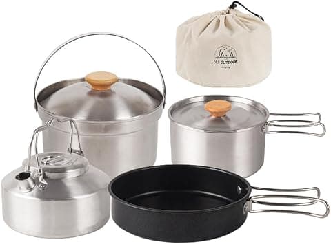 Camping Hiking Cookware Set, Camping Hiking Cookware Set Outdoor Portable Picnic Cookware Kit Stainless Steel Pot Frying Pan Kettle Set Travel Cooking Accessory - Amazon.ae Price Tracker