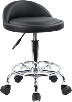 KKTONER PU Leather Round Rolling Stool with Foot Rest Height Adjustable Swivel Drafting Work SPA Task Chair with Wheels (Black) على Amazon.ae - متتبع الأسعار