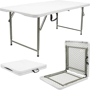 SKY-TOUCH Folding Lightweight Trestle Outdoor Camping Table,Heavy Duty Plastic Outdoor Folding Picnic Table,Folding Trestle Table For BBQ Party, Folds in Half with Carry Handle,White(120×60×75cm) - Amazon.ae Price Tracker