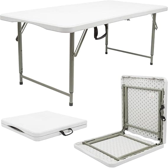 SKY-TOUCH Folding Lightweight Trestle Outdoor Camping Table, Heavy Duty Plastic Outdoor Picnic Table, Folds in Half with Carry Handle, White (120×60×75cm) on Amazon.ae - Price Tracker