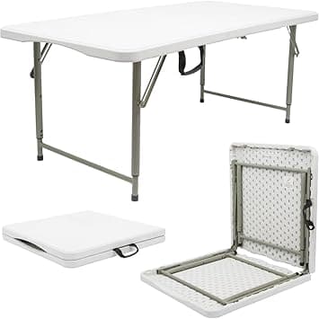 SKY-TOUCH Folding Lightweight Trestle Outdoor Camping Table,Heavy Duty Plastic Outdoor Folding Picnic Table,Folding Trestle Table For BBQ Party, Folds in Half with Carry Handle,White(120×60×75cm) - Amazon.ae Price Tracker