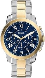 Fossil FS6132 Grant Chronograph Wrist Watch for Men, 44 mm Case Size, Gold/Silver - متتبع أسعار Amazon.sa