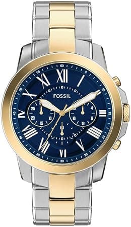 Fossil FS6132 Grant Chronograph Wrist Watch for Men, 44 mm Case Size, Gold/Silver - متتبع أسعار Amazon.sa