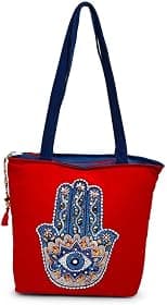 Artistic & Elegant Denim Tote Bag, "Red" Multi-purpose Bag (Set of 01) - Best Deal Finder