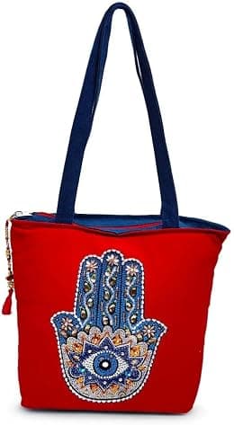 Artistic & Elegant Denim Tote Bag, "Red" Multi-purpose Bag (Set of 01) - Best Deal Finder