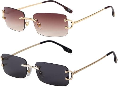 Small Narrow Rimless Sunglasses Fashion Frameless Rectangle 90s Tinted Glasses Shades for Women Men on Amazon.ae - Price Tracker