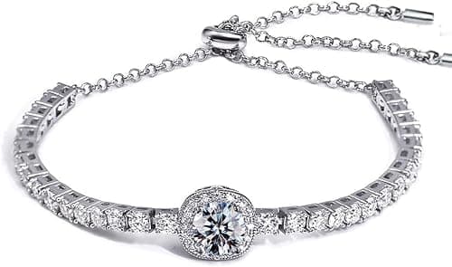 Moissanite Tennis Bracelet, 2 Carat 8mm Lab-Created Moissanite Diamond, Adjustable Bracelet for Women, Jewelry Gift على Amazon.sa - متتبع الأسعار
