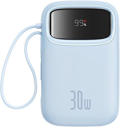 Baseus Qpow2 10000mAh Power Bank with Built-in USB C Cables, 30W Fast Charging Portable Charger with LED Display, 4 Output Battery Pack for iPhone 16 Pro Max, 15 Series, iPad, S24 Ultra (Blue) on Amazon.ae - Price Tracker
