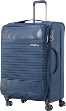 American Tourister Fornax Suitcase, Check-In Size 66 cm / 24 inch, 4 Spinner Wheels, Soft Top, Polyester, Ensign Blue|TSA Lock|Front Storage Compartment|Expandable - 3 Years International Warranty on Amazon.ae - Price Tracker
