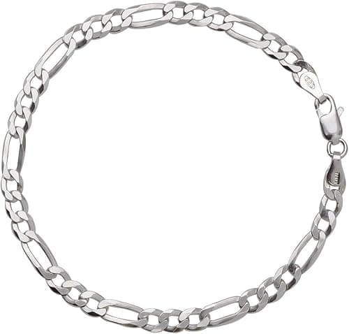 Aka Gioielli® - Bracelet Man Woman in Rhodium 925 Sterling Silver - Flat Figaro Pattern Chain 4.4 mm - Length: 19 cm, Sterling Silver on Amazon.ae - Price Tracker