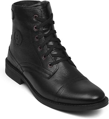 Zoom Shoes Genuine Leather Formal Black Casual Boots for Men ZA-5200 | High ankle shoes with anti-slip technology and memory cushion insole | Lace-up boots for formal and casual footwear - Best Deal Finder