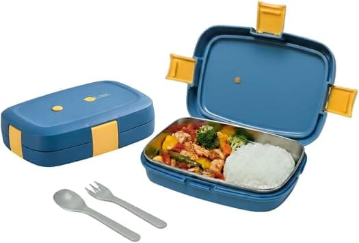 CRAVISTA Stainless Steel Bento Box for Kids and Adults – 1000ML Leakproof Bento Lunch Box with Cutlery Set – BPA Free Lunchbox Tiffin for Office and School (Blue) on Amazon.ae - Price Tracker