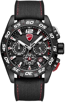 Ducati DT012 Men's Black Dial Black Silicone-Nylon Strap Chronograph Watch - 42mm - Best Deal Finder