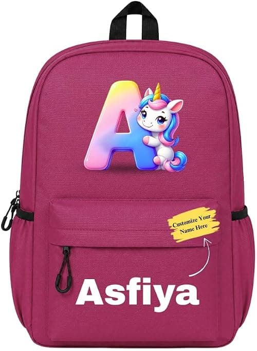 Custom Name and Letter Printed Girls School Backpack - A to Z Kids Bag on Amazon.ae - Price Tracker