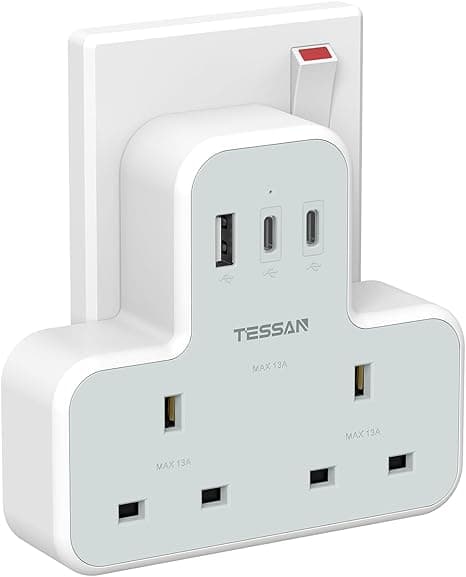 Plug Extension Socket with 3 USB, TESSAN Double Plug Adaptor UK, 2 Way Adapter with USB C Charger, MultiPlug Adaptor Compatible for Room, Office and Kitchen Supplies on Amazon.ae - Price Tracker