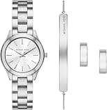Michael Kors MK7563SET Slim Runway Wrist Watch Gift Set for Women, 32 mm Case Size, Silver - Best Deal Finder