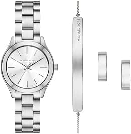 Michael Kors MK7563SET Slim Runway Wrist Watch Gift Set for Women, 32 mm Case Size, Silver - Best Deal Finder