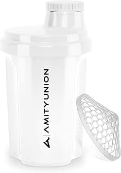 AMITYUNION Protein Shaker 300 ml "Heaven" Leak-Proof, BPA-Free with Click-In Strainer & Scale for Creamy Whey Shakes, Gym Fitness Cup for Isolates & Sports Concentrates, Protein Shaker in White على Amazon.ae - متتبع الأسعار