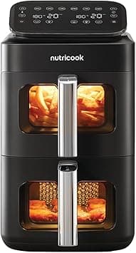 Nutricook Dual Basket Vertical Air Fryer with Window, Sync Finish & Dual Cook, 6 Preset Programs + Manual Mode, 4-Layer Cooking with Racks, Top Heating Coils, Space-Saving Stacked Design, NC-AFDS330 on Amazon.ae - Price Tracker