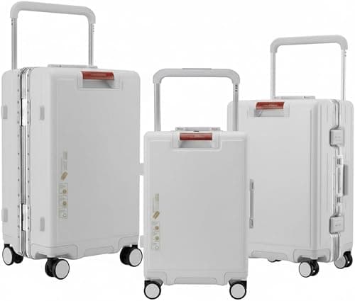 Aluminum Frame Luggage Set with 360° Spinner Wheels, Hard Shell PC Travel Suitcase with Silent Glide Wheels and Travel Safety Lock, Durable Carry-On and Checked Bag Set 20/24/28 Inch, White on Amazon - Best Deal Finder