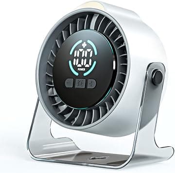 Desk Fan, Portable Table Fan with 100-Speed Digital Display LED Night Light, Rechargeable Quiet Air Circulator Strong Airflow, Adjustable USB Mini Fan for Home Office Bedroom Travel, (White) on Amazon.ae - Price Tracker