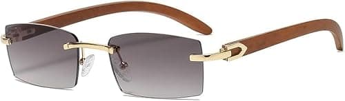 Frameless Sunglasses Rimless Women Fashion Sun Glasses with Imitation Wood Legs Blue Green Uv400 Lens Rectangle Sun Shades Men on Amazon.ae - Price Tracker